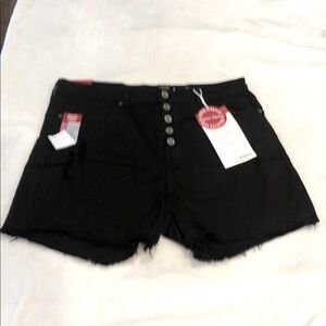 S.O.N.G. Black super high rise curvy distressed denim jean shorts stretch 15/32